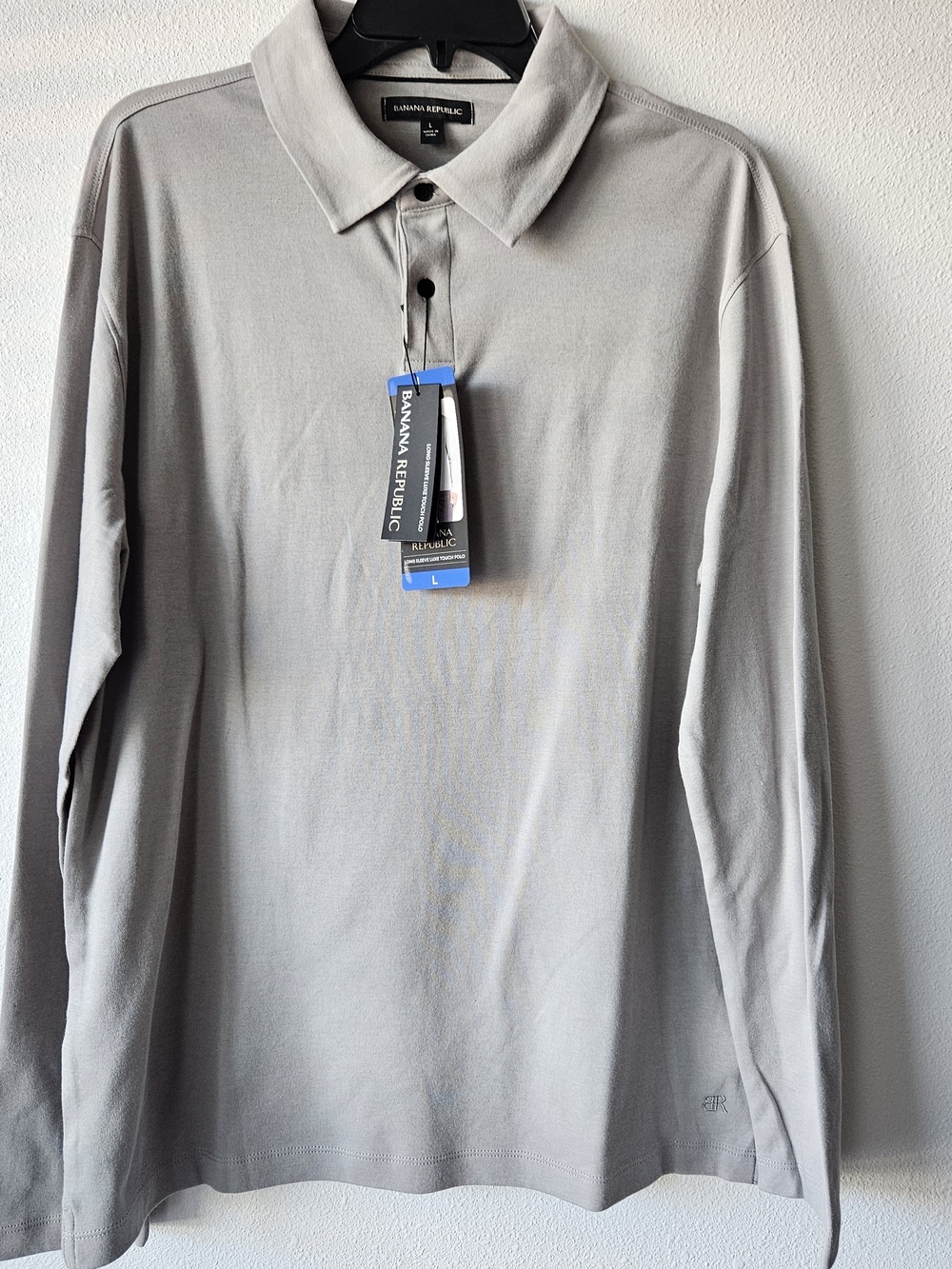 Banana Republic Luxe Touch Men's Long-Sleeve Polo Shirt in Light Gray, Size L